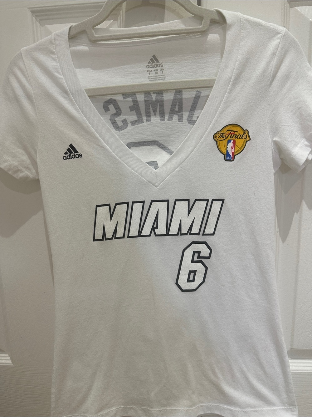 Adidas White-Out Miami LeBron James (6) NBA Finals Graphic V‑Neck Tee